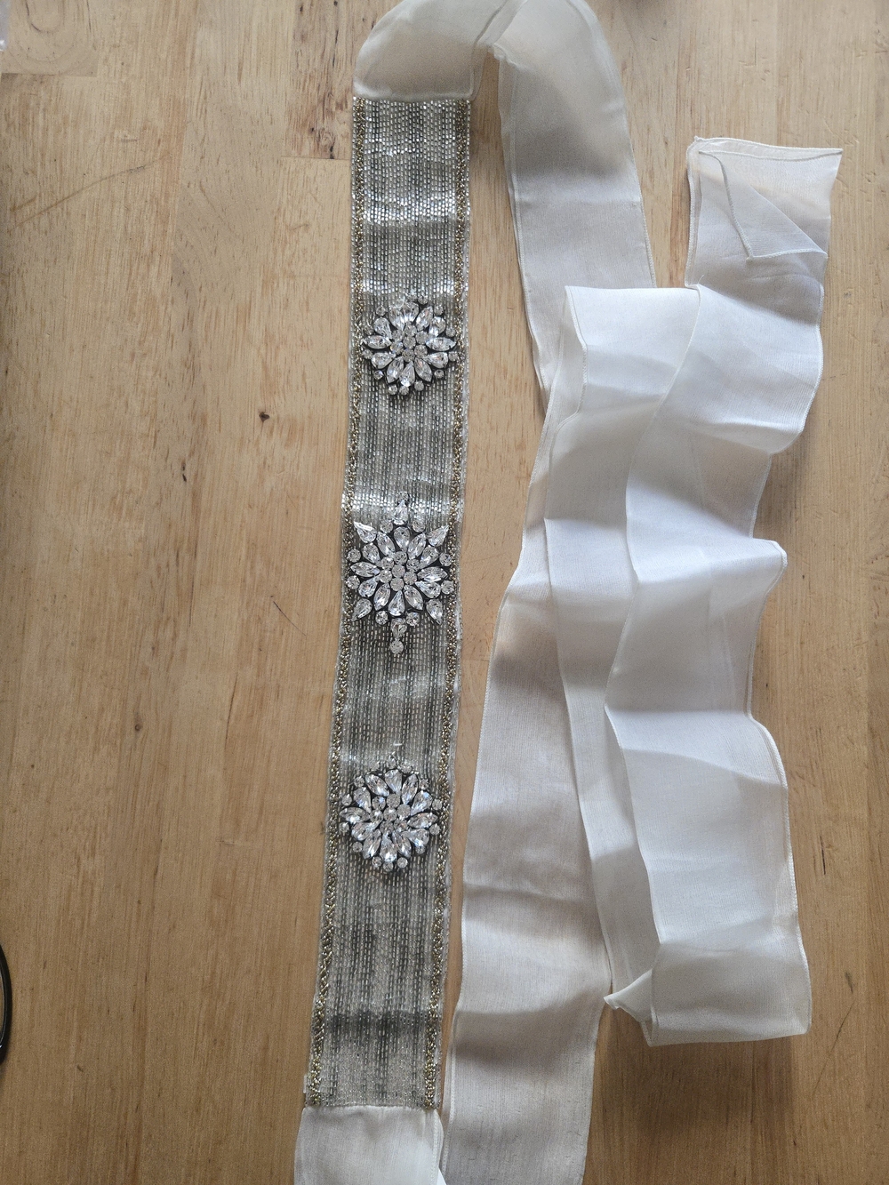 Justin Alexander Crystal-Embellished Silver Orgsnza Sash Belt